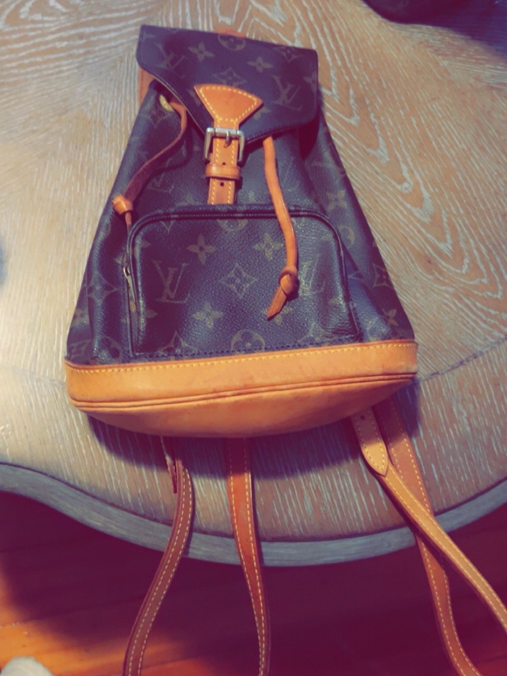 Louis Vuitton Monogram Canvas Backpack with Tan Leather Trim mini
